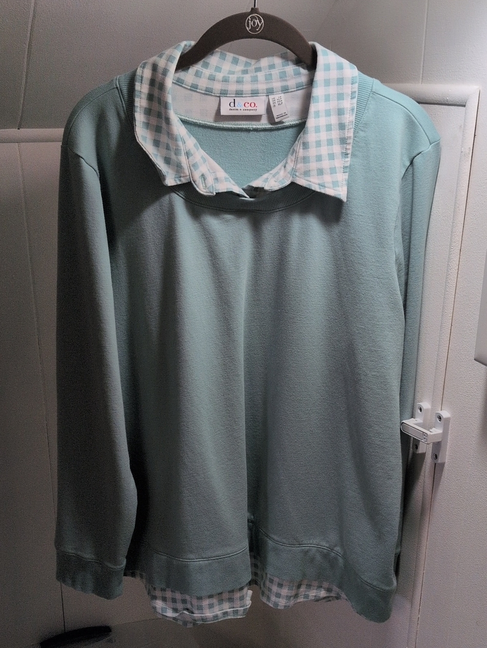 d&co Mint Layered Crewneck Sweatshirt with Gingham Trim